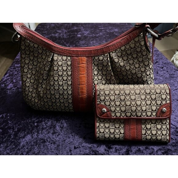 Brighton Purse Matching Wallet Joanna Red Brown Heart Logo Purse Mini Handbag - Picture 15 of 15